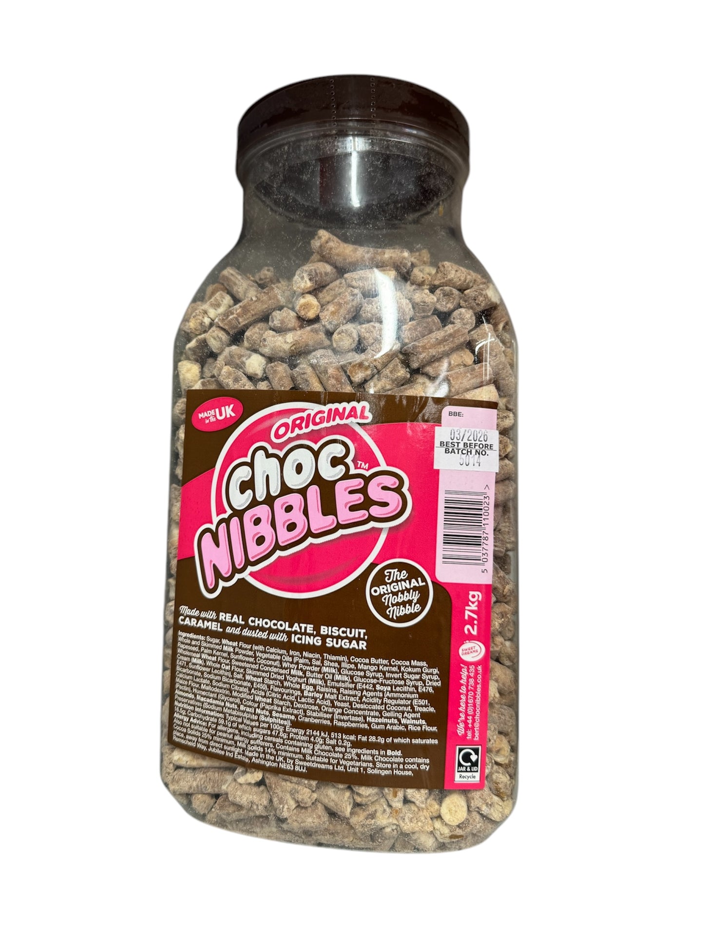 Full jar of chocolate nibbles