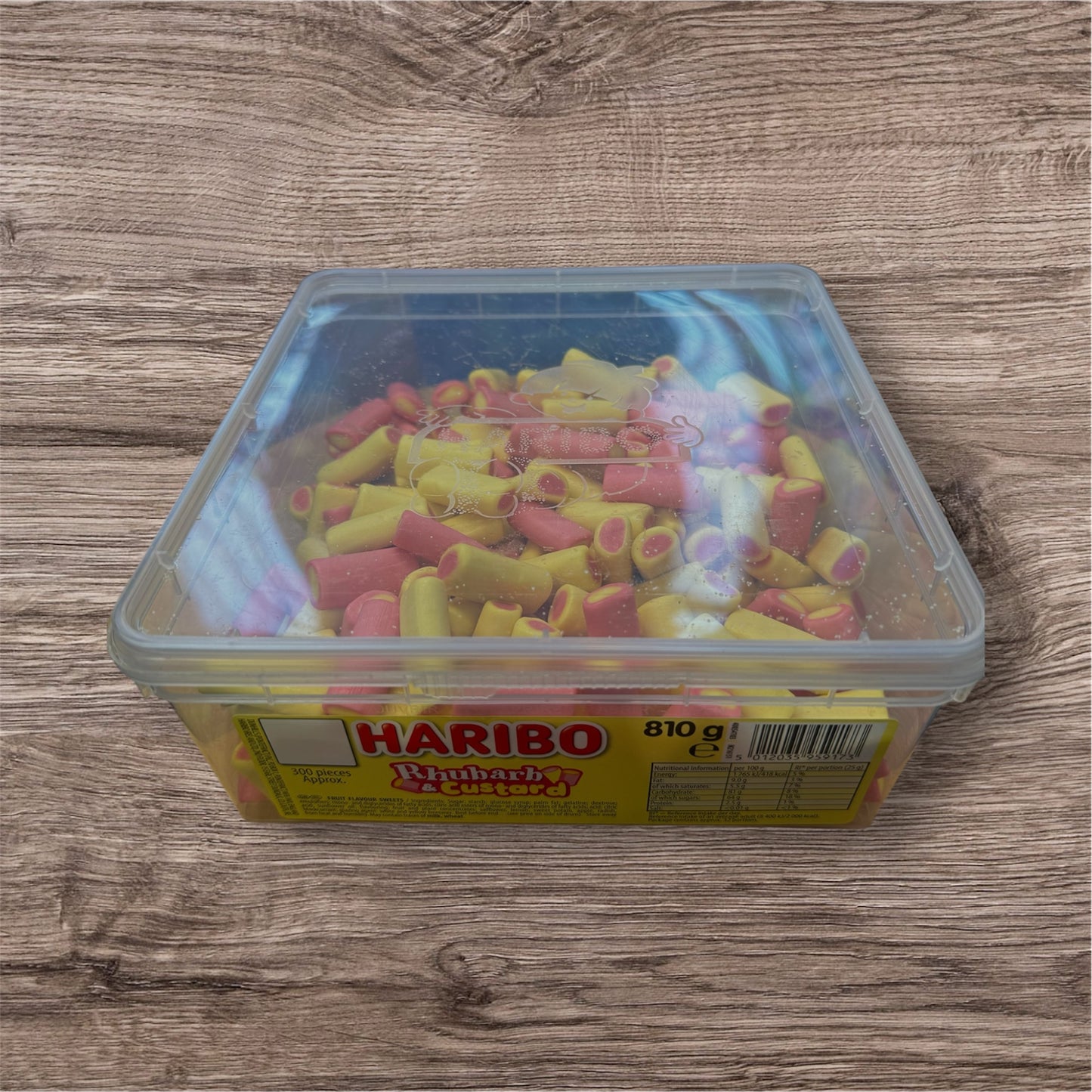 Haribo rhubarb and custard tub